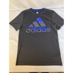 Adidas Youth M 10/12 Black and Blue Logo T-Shirt Climalite Boys USED